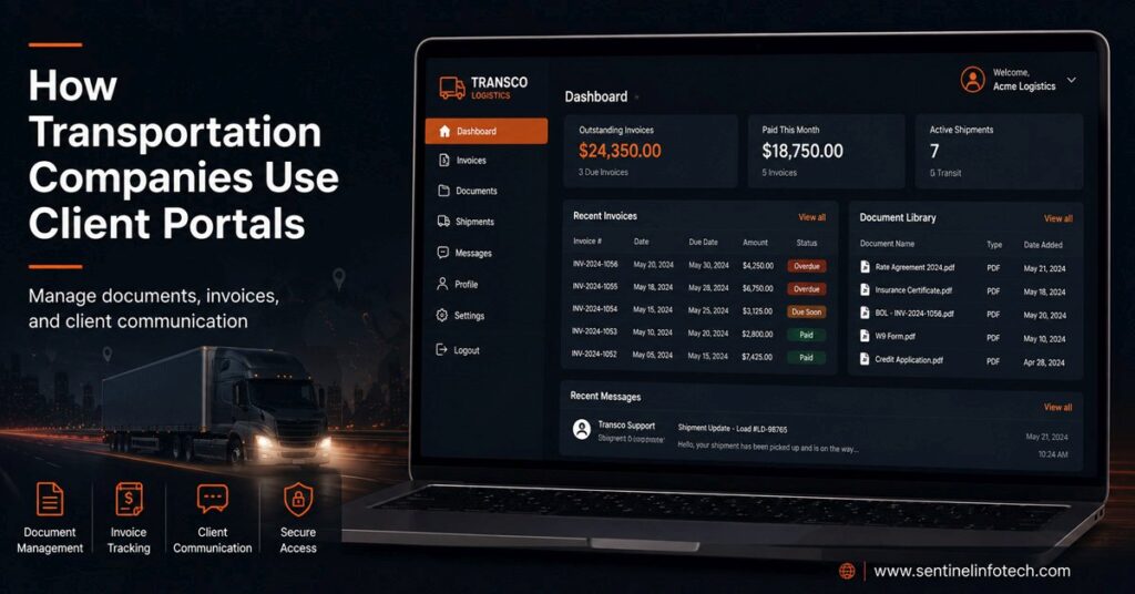How transportation companies use client portals to manage documents, invoices, and client communication